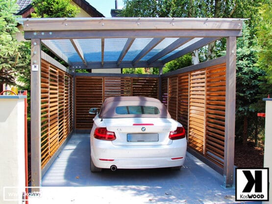 Wiata samochodowa Praga z zabudową z żaluzji