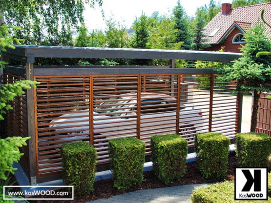 Wiata samochodowa Praga z zabudową z żaluzji